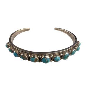 Vintage Sterling Silver Turquoise Cuff Bracelet Engraved Western Style
